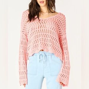 American Eagle Outfitters Pink crocheted sweater size small